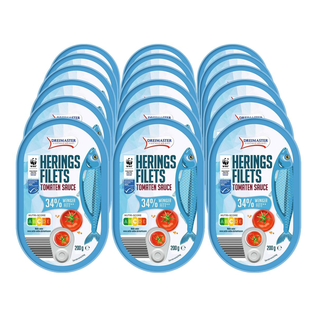 Bild 1 von Dreimaster Heringsfilet in Tomatensauce weniger Fett 200 g, 18er Pack