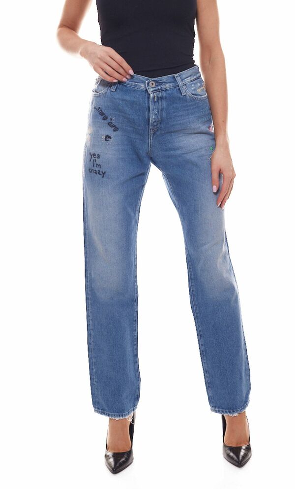 Bild 1 von REPLAY Maddiespa Sraight Fit Jeans coole Damen Denim-Hose mit Stickereien Blau