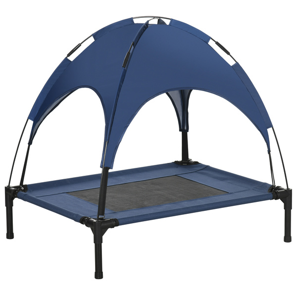 Bild 1 von PawHut Haustierbett mit Baldachin, Erhöhtes Hundebett, Outdoor Hundeliege mit Dach, Netz-Haustierbett mit UV-Schutz, für mittelgroße Hunde, Dunkelblau 76 x 61 x 73 cm
