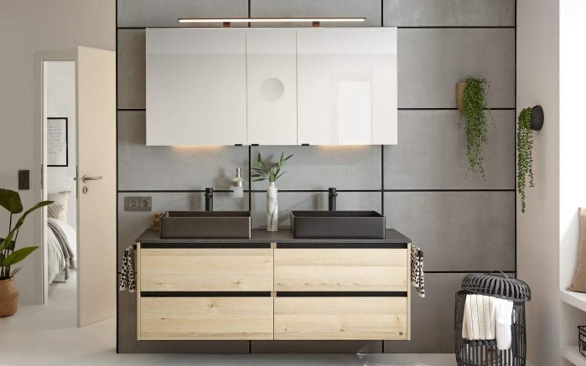 Bild 1 von Musterring - Badkombination Revento Line, Polar Pinie/schwarz