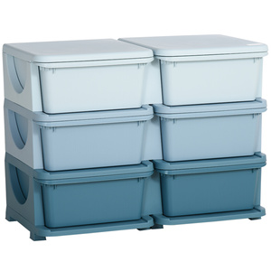 HOMCOM Schubladenschrank für Kinder Aufbewahrungsboxen mit 6 Ebenen, Spielzeugkiste Spielzeug-Organizer Kindermöbel für 3-6 Jahre Kinder Blau 75 x 37 x 56,5 cm