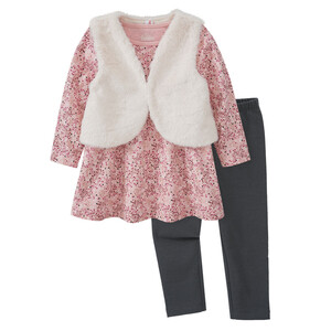 Mädchen Kleid, Weste und Leggings im Set