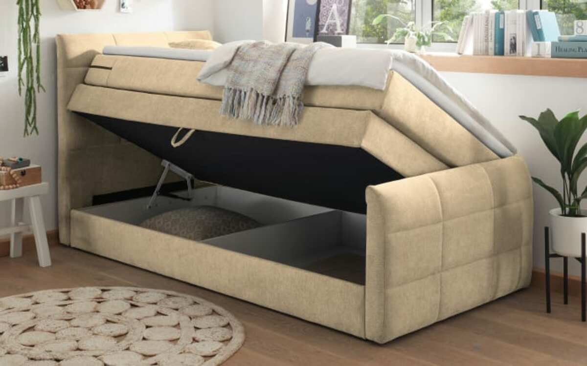 Bild 2 von ED Lifestyle - Boxspringbett Kuba 3 in Uran 06 sand, mit Bettkasten und Visco-Topper, Liegefläche ca. 120 x 200 cm