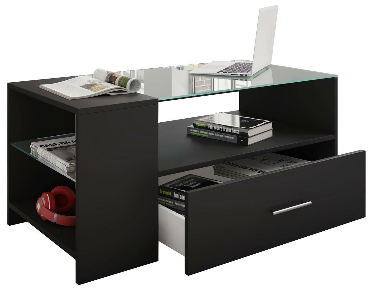 Bild 1 von Couchtisch mit Stauraum und Glasplatte Tindala Schwarz