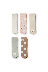 C&A Multipack 5er-Kätzchen-Baby-Socken mit Motiv, Beige, Größe: 21-23