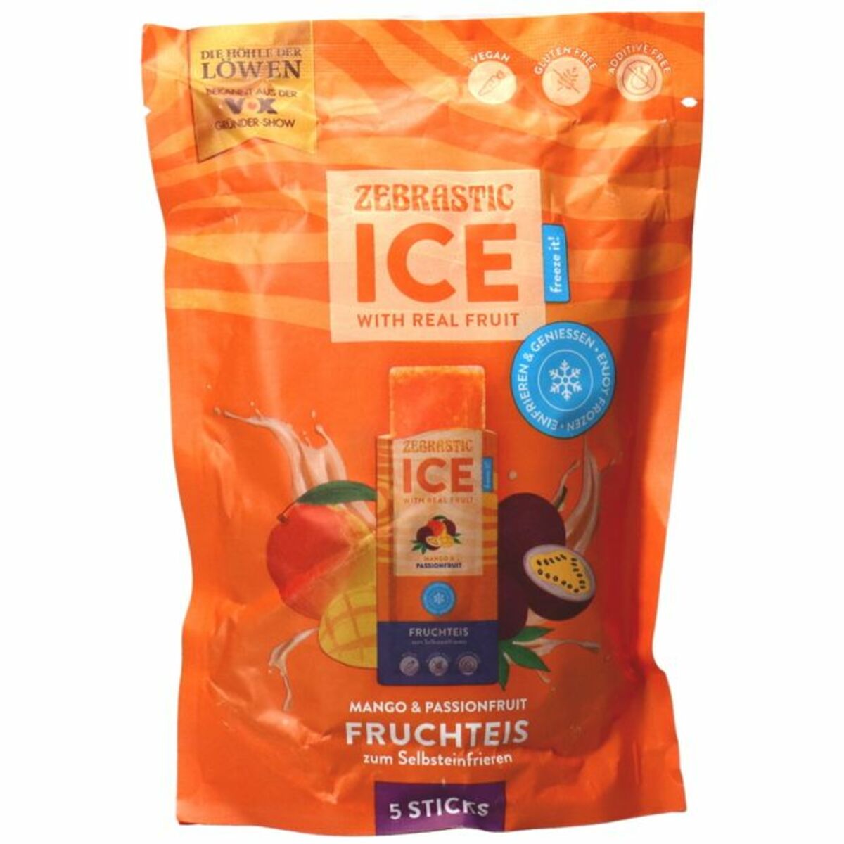 Zebrastic Fruchteis-Sticks Mango &amp; Passionfruit, 5er Pack von Motatos ...