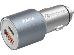 HAMA 1x USB-C, USB-A PD/QC Kfz-Schnellladegerät Universal, Silber