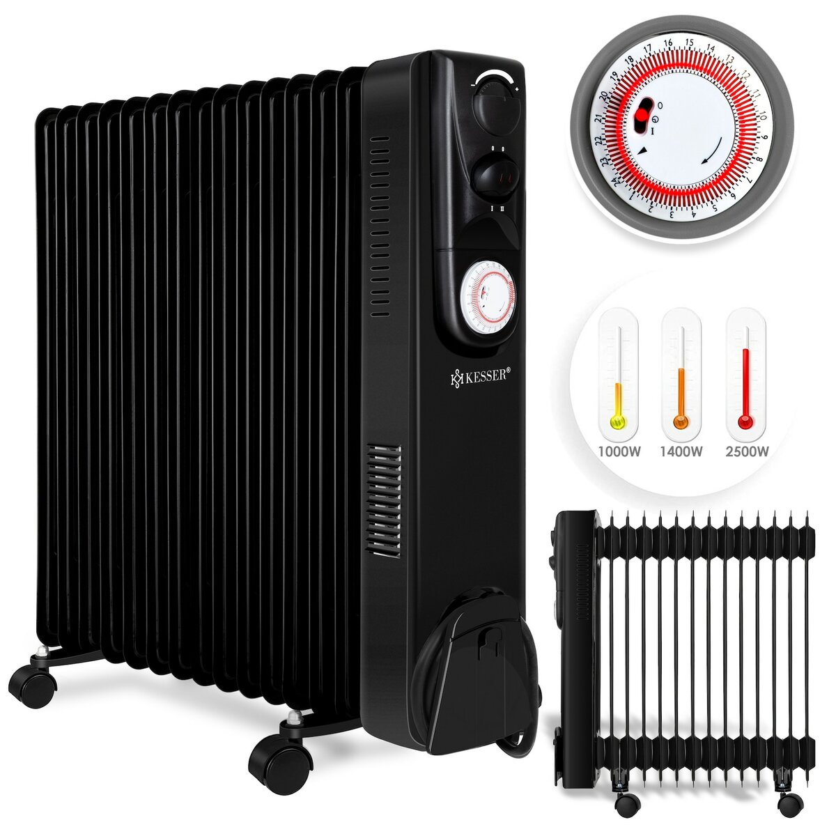 Bild 1 von KESSER® Ölradiator - Elektrische Heizung  2500W Öl Radiator  Elektroheizung Mobil Timer Lüfter Abschaltautomatik stufenlose Temperaturregelung Überhitzungsschutz