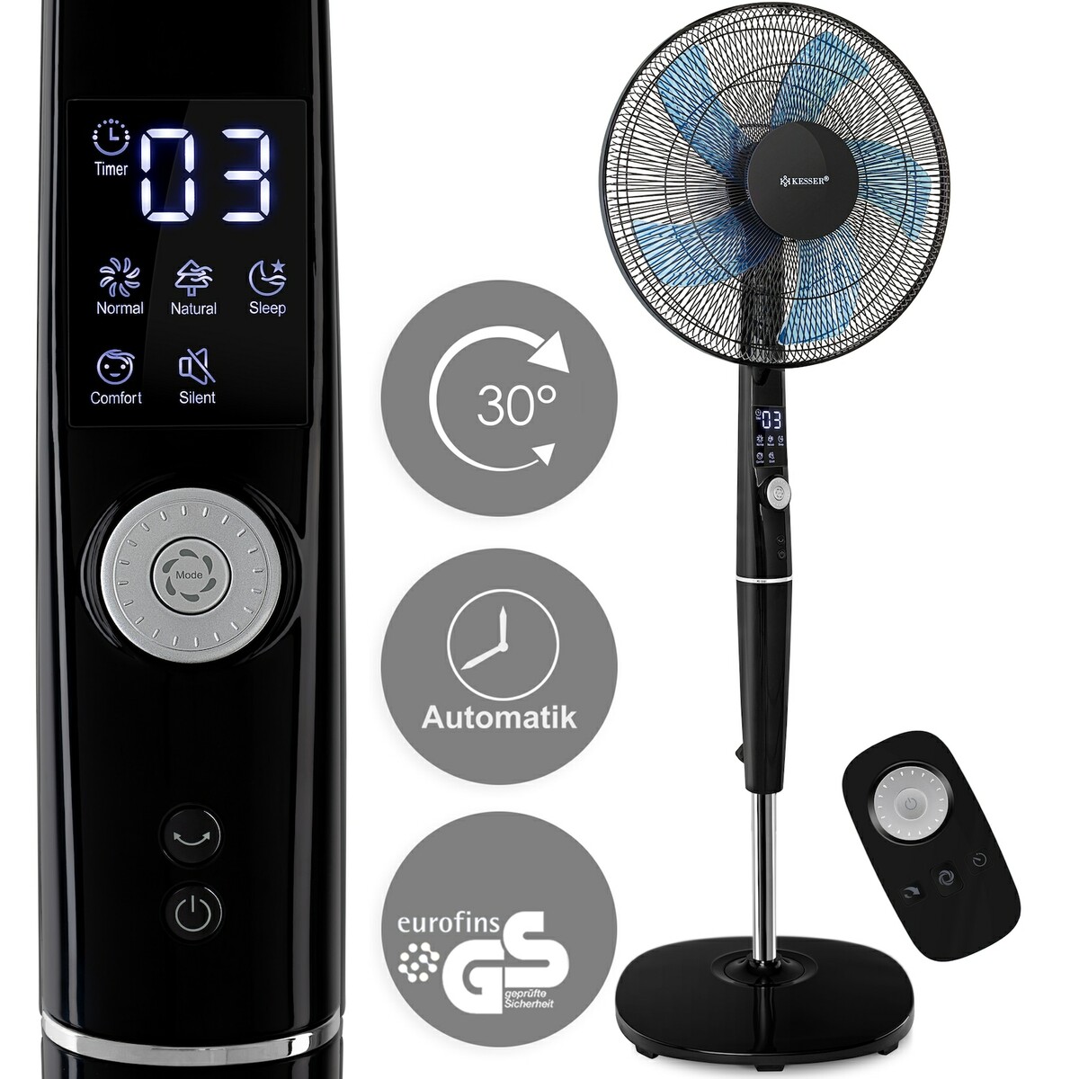 Bild 1 von KESSER® - Standventilator mit Fernbedienung und Display Led - Timer , 12 Geschwindigkeiten - leise Oszillation 80 Grad  - Ventilator höhenverstellbarer  120 - 135 cm - Kopf 35 Grad neigbar