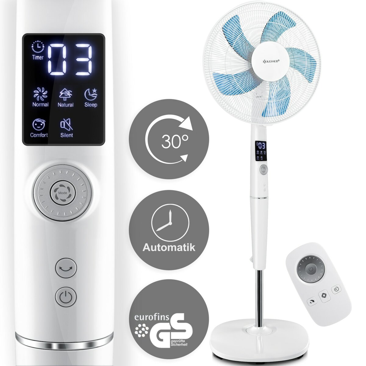 Bild 1 von KESSER® - Standventilator mit Fernbedienung und Display Led - Timer , 12 Geschwindigkeiten - leise Oszillation 80 Grad  - Ventilator höhenverstellbarer  120 - 135 cm - Kopf 35 Grad neigbar