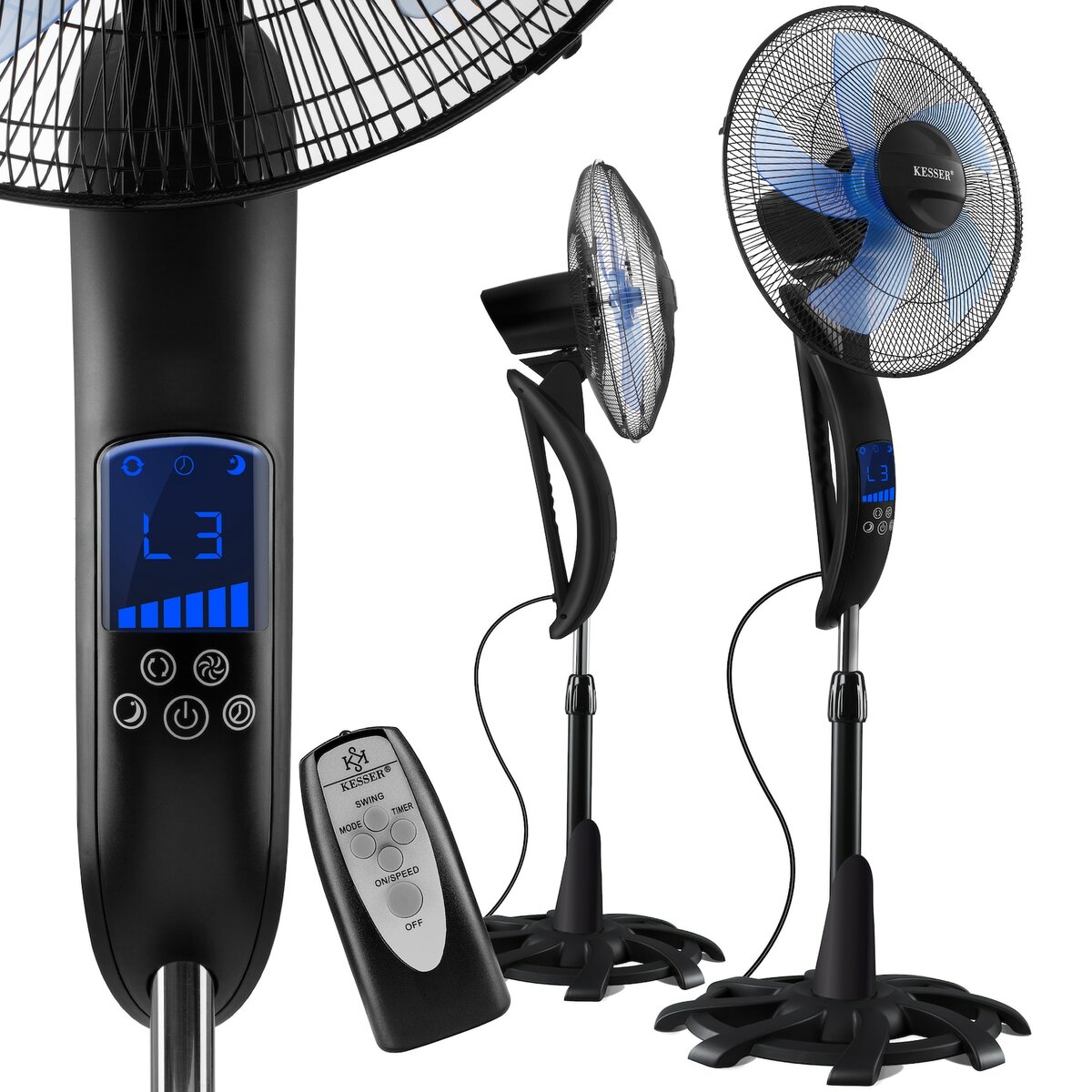 Bild 1 von KESSER® Standventilator mit Fernbedienung , Timer Standlüfter - Oszillationsfunktion 80 Grad , 50W – 3 Geschwindigkeitsstufen , höhenverstellbarer Ventilator  Standfuß - Neigungswinkel verstell