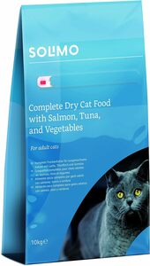 Amazon-Marke: Solimo Komplett-Trockenfutter für ausgewachsene Katzen mit Lachs, Thunfisch und Gemüse, 10 kg (1er-Pack)