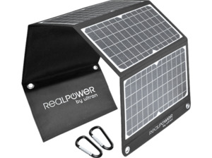 REALPOWER SP-30 E Mobiles Solarpanel universal, 5 - 12 Volt 30 W, Schwarz