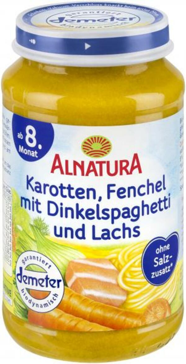 Bild 1 von Alnatura Karotten, Fenchel mit Dingelspaghetti und Lachs