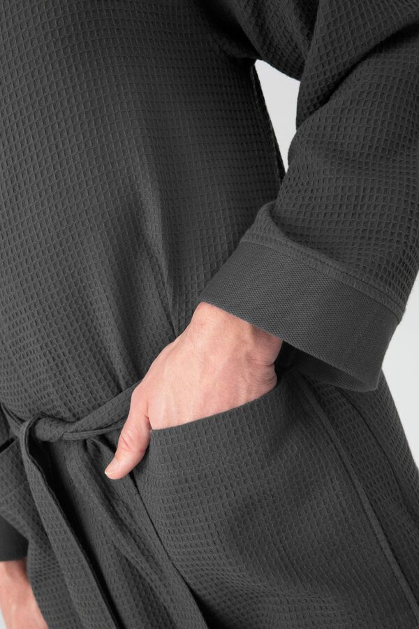 Bild 3 von my home Unisex-Bademantel Vanessa, Langform, Baumwolle, Kimono-Kragen, Gürtel, Taschen, Damen & Herren, Waffelpiqué, leichte Qualität, S-3XL