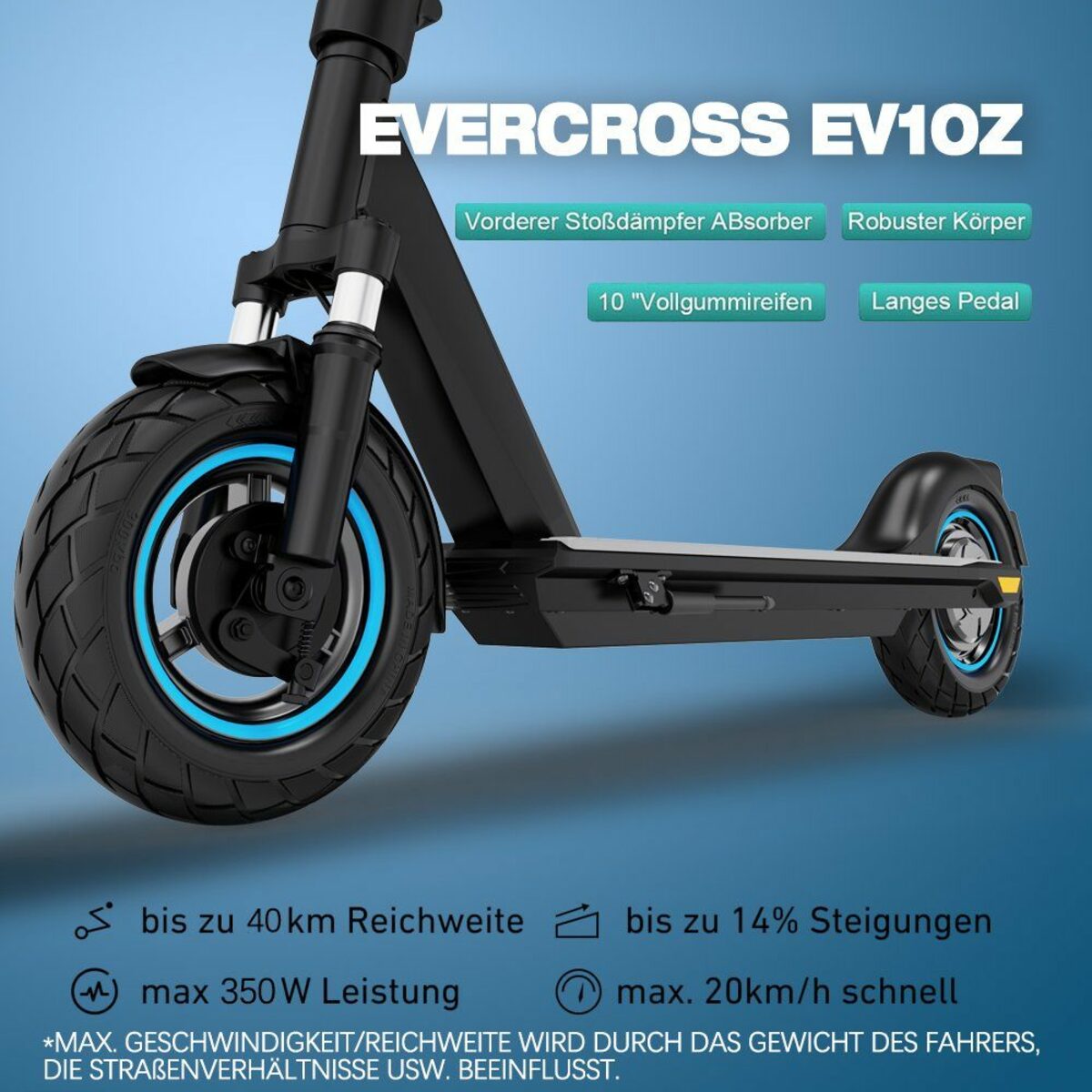 Bild 4 von Evercross E-Scooter, 10" Elektroroller Mit Straßenzulassung(ABE) Max 40KM APP 11.4 Ah