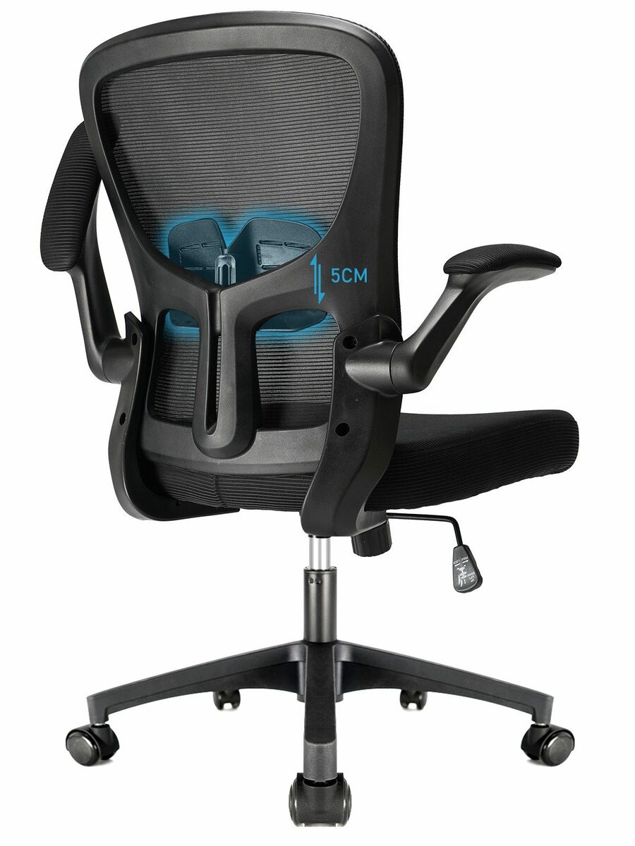 Bild 1 von Durrafy Bürostuhl Chefsessel, Schreibtischstuhl, Drehstuhl, Bürostuhl ergonomischer, mit klappbaren Armlehnen, Computerstuhl mit verstellbarer Lendenwirbelstütze, 130KG Tragfähigkeit, leisen