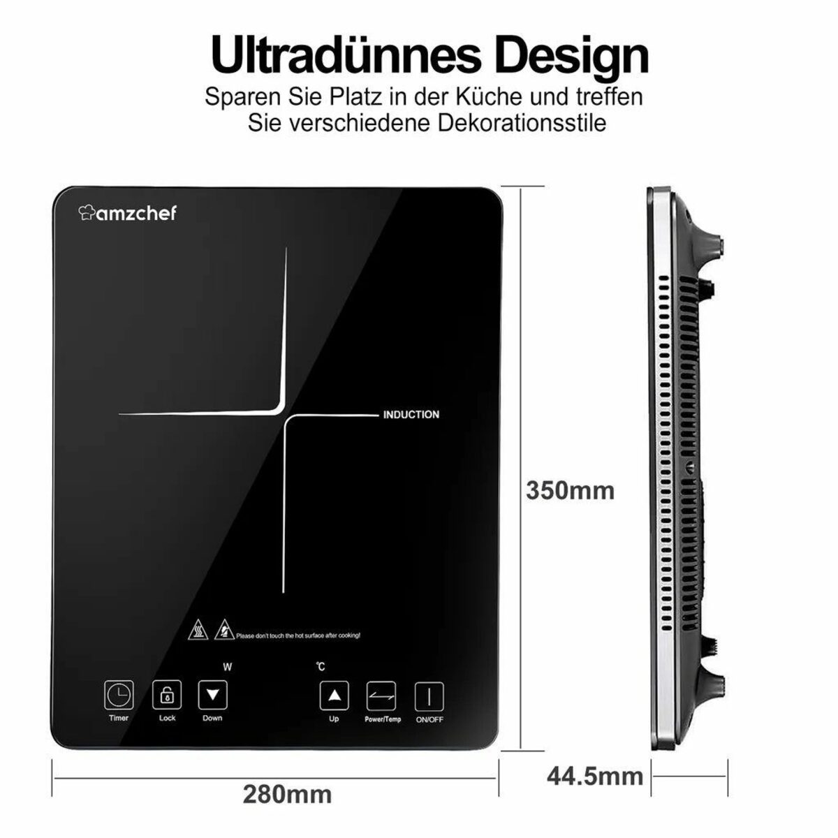 Bild 4 von AMZCHEF Einzel-Induktionskochplatte CB16, 2000 W Induktionsplatte, LED Kochfeld