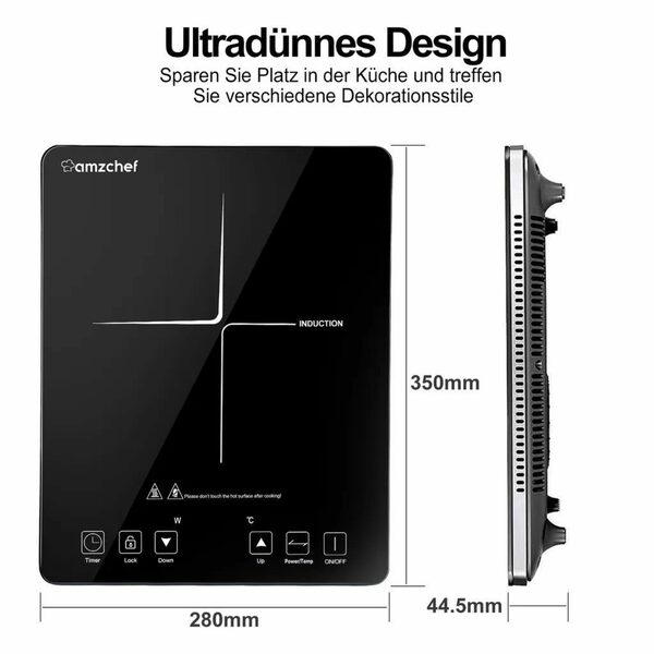 Bild 4 von AMZCHEF Einzel-Induktionskochplatte CB16, 2000 W Induktionsplatte, LED Kochfeld