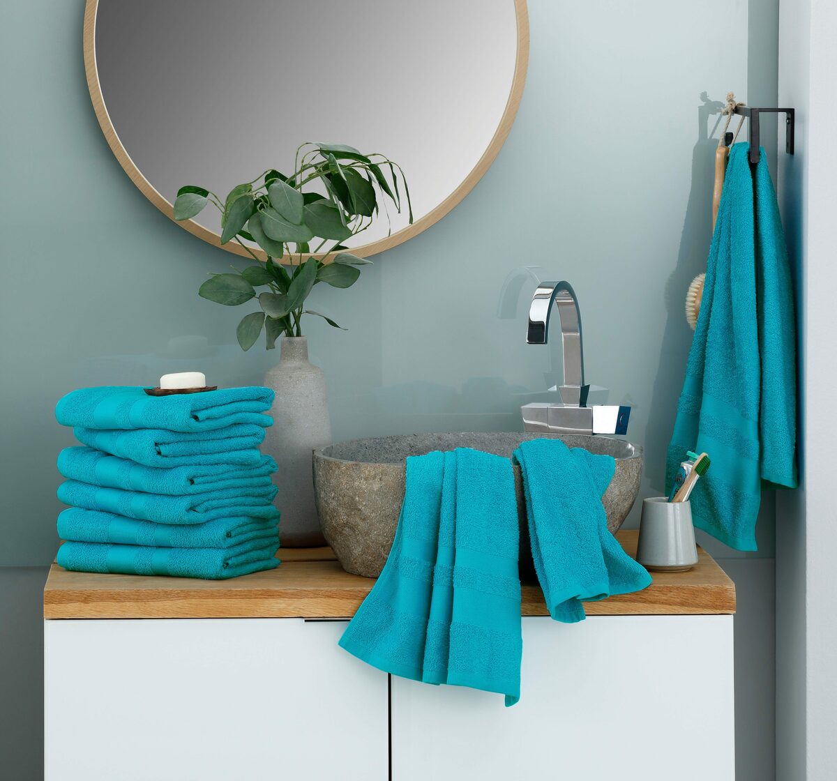 Bild 2 von my home Handtuch Set Vanessa, Walkfrottee, (Set, 8-tlg), Handtücher mit Bordüre, einfarbiges Handtuch-Set aus 100% Baumwolle