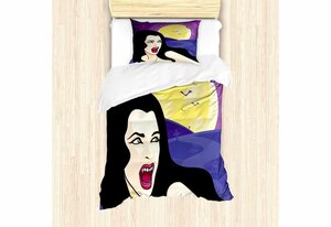 Bettwäsche »Top Qualität Weich und Warm 3 Teiligen Bettbezug mit 1 Kissenbezüge«, Abakuhaus, Halloween Vampir-Mädchen auf Friedhof