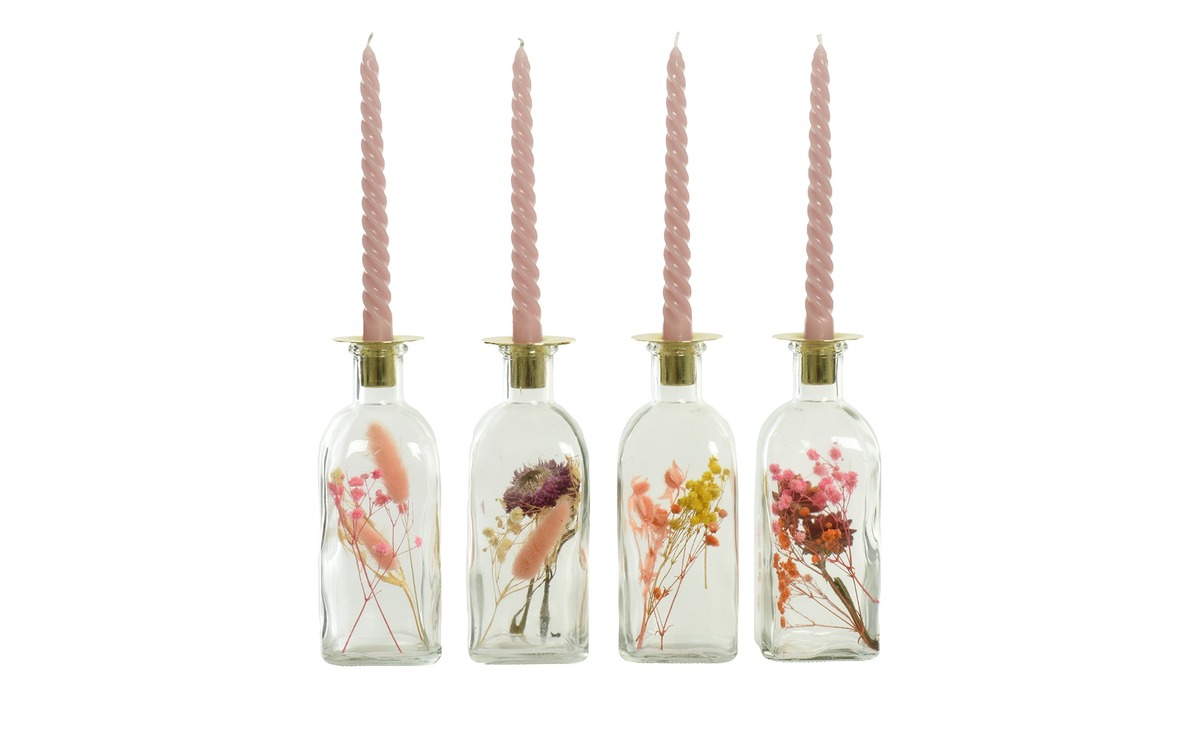 Bild 1 von Kerzenhalter inkl. Stabkerze, sortiert mehrfarbig Metall, Glas , Glas , Naturprodukte, Metall Maße (cm): H: 19  Ø: [7.0] Sale