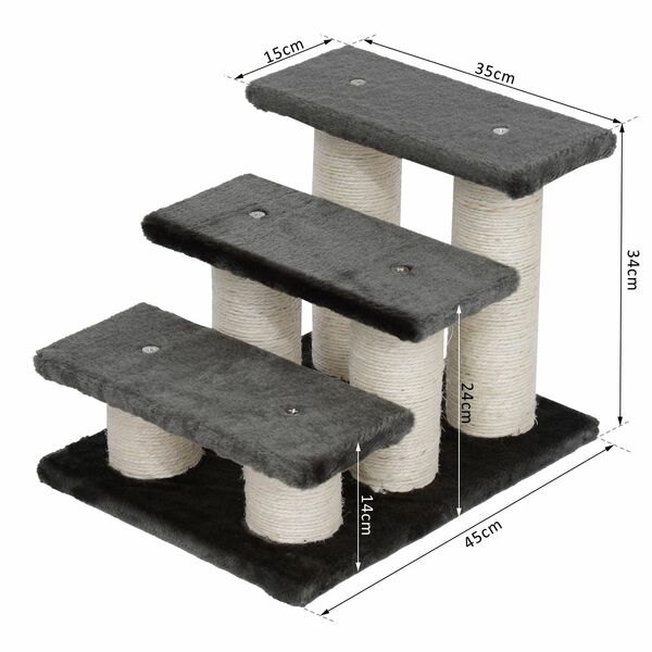 Bild 4 von PawHut Tiertreppe Katzentreppe 3 Stufen Hundetreppe Treppe für Katze und Hunde Plüsch Dunkelgrau 45