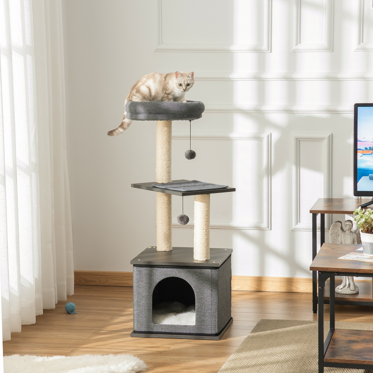 Bild 3 von PawHut Katzenkratzbaum Katzenspielzeug Spielseil PB-Platte Sisal Dunkelgrau