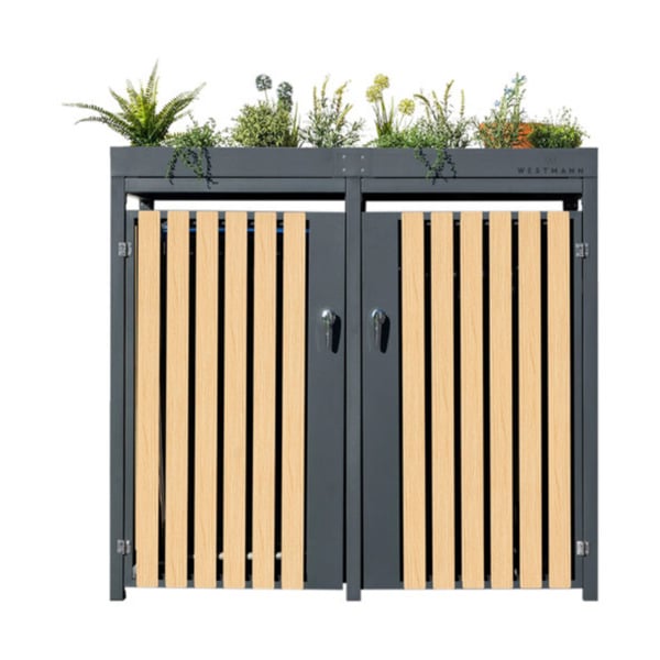 Bild 1 von Bepflanzbare Mülltonnenbox Stahl, anthrazit, 2 x 240 l