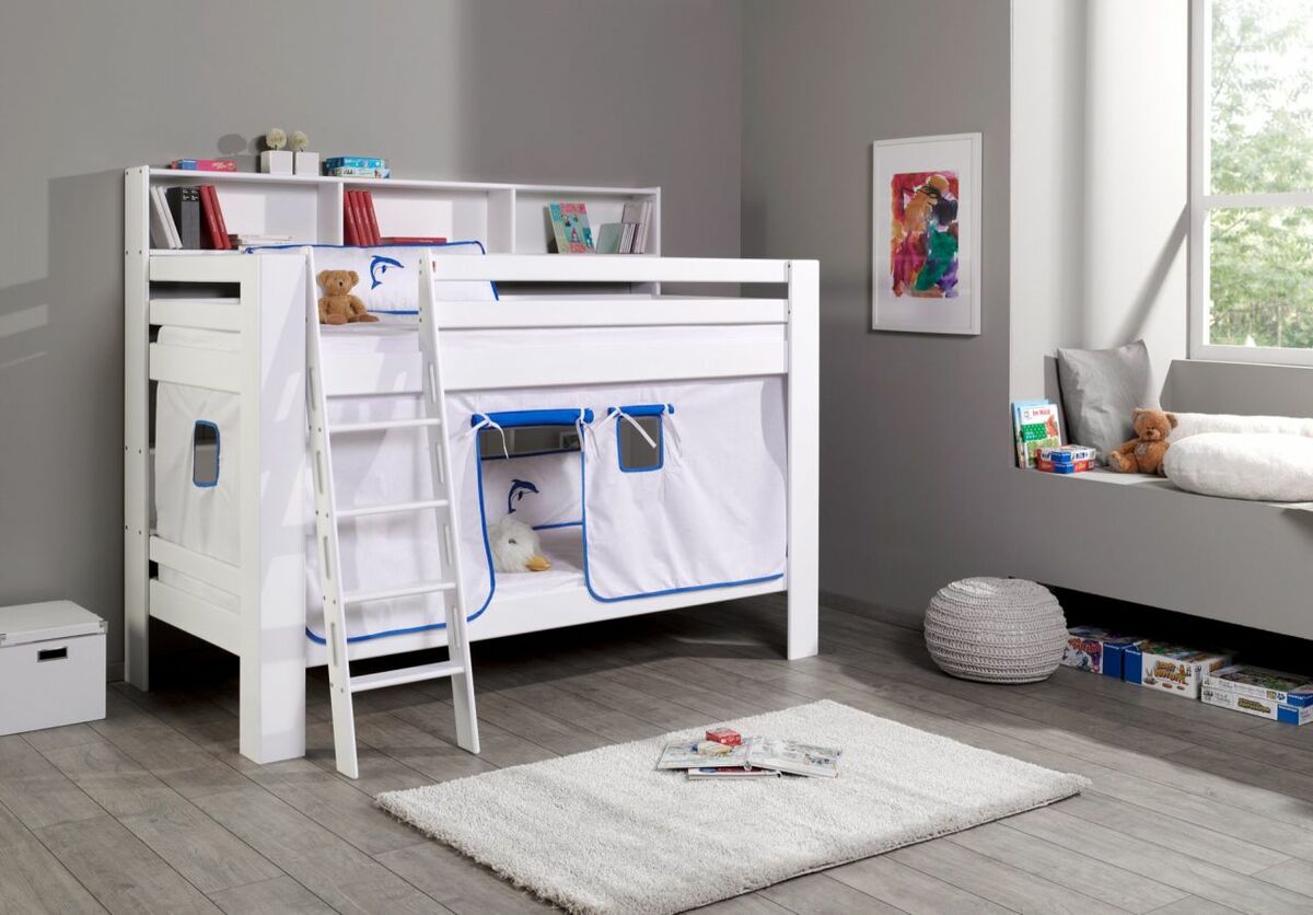 Bild 1 von Relita Etagenbett Jan mit Bücherregal und Vorhang weiß/delfin
