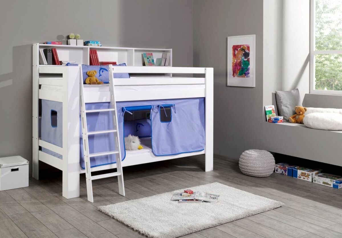 Bild 1 von Relita Etagenbett Jan mit Bücherregal und Vorhang blau/delfin
