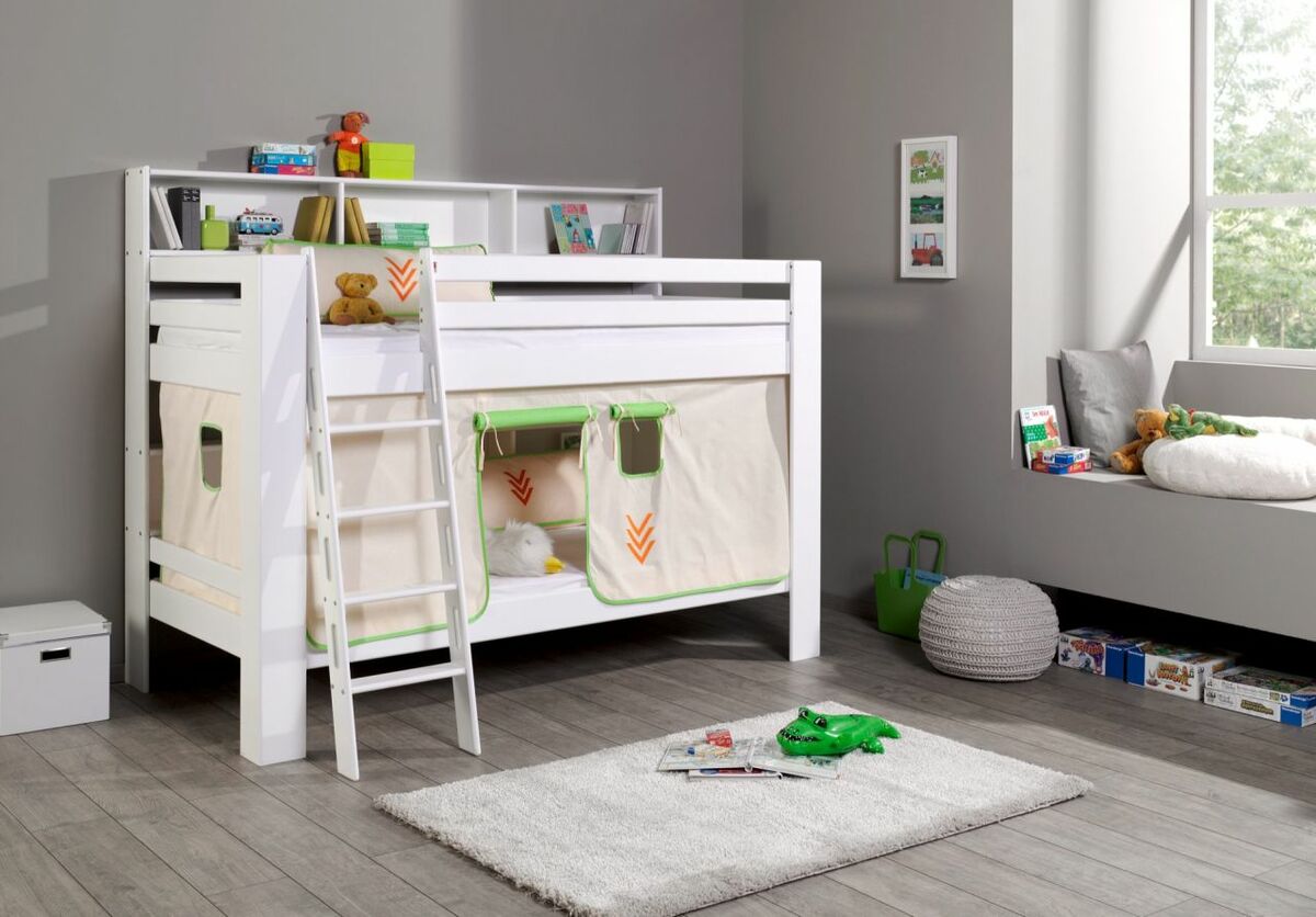 Bild 1 von Relita Etagenbett Jan mit Bücherregal und Vorhang beige/grün
