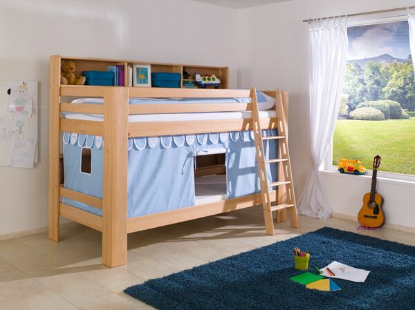 Bild 1 von Relita Etagenbett Jan mit Bücherregal und Vorhang blau/boy