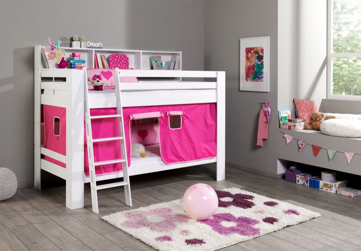 Bild 1 von Relita Etagenbett Jan mit Bücherregal und Vorhang pink/rosa