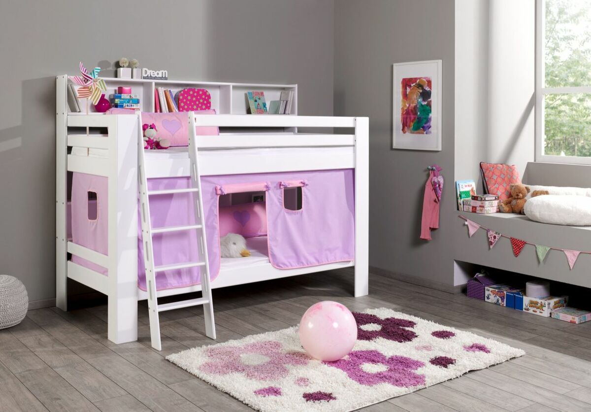 Bild 1 von Relita Etagenbett Jan mit Bücherregal und Vorhang purple/rosa