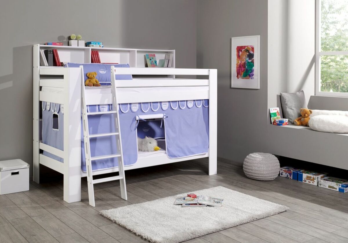 Bild 1 von Relita Etagenbett Jan mit Bücherregal und Vorhang blau/boy