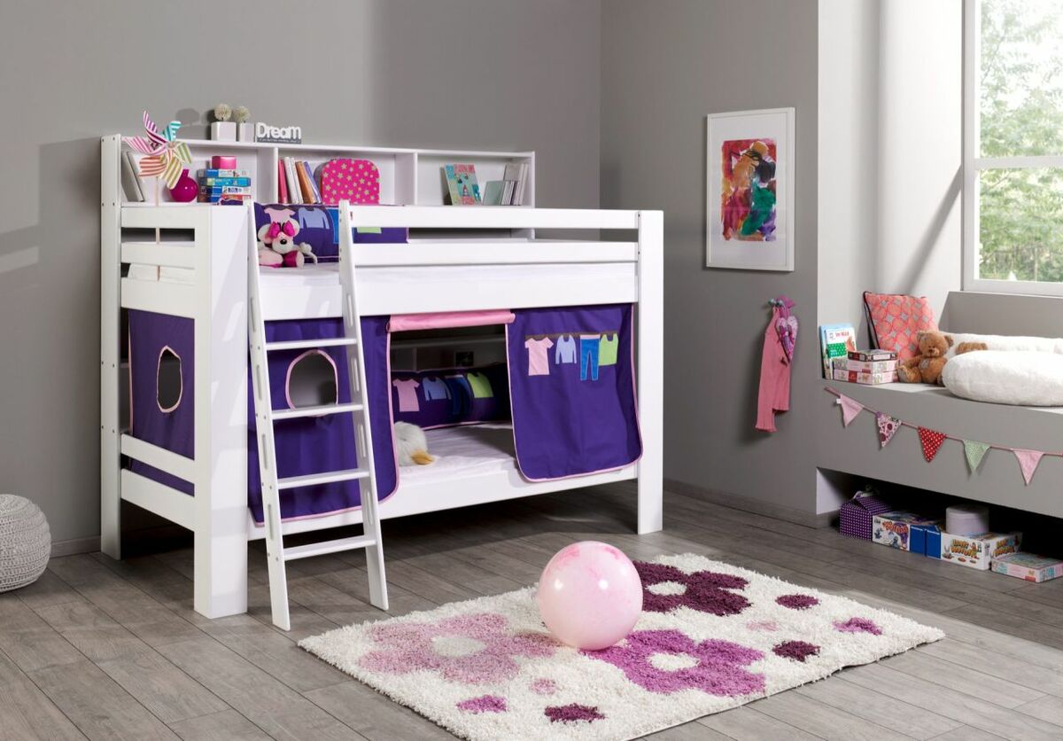 Bild 1 von Relita Etagenbett Jan mit Bücherregal und Vorhang rosa/violett Kleider