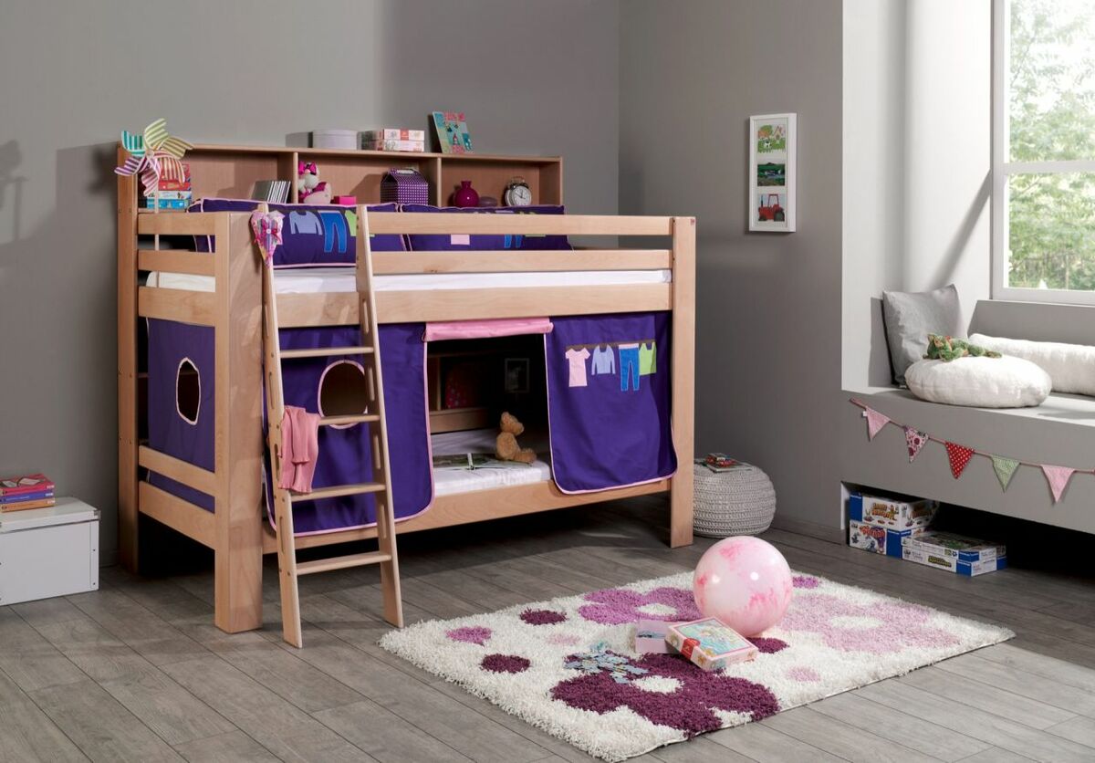Bild 1 von Relita Etagenbett Jan mit Bücherregal und Vorhang rosa/violett Kleider