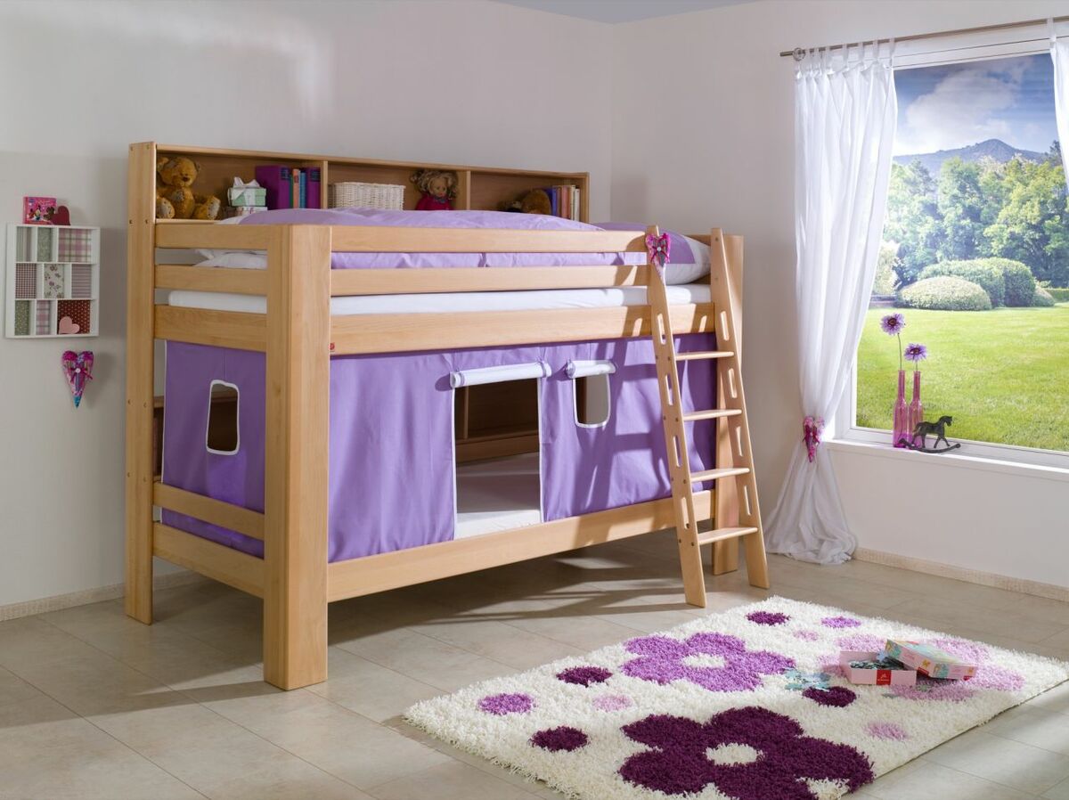 Bild 1 von Relita Etagenbett Jan mit Bücherregal und Vorhang purple/weiß
