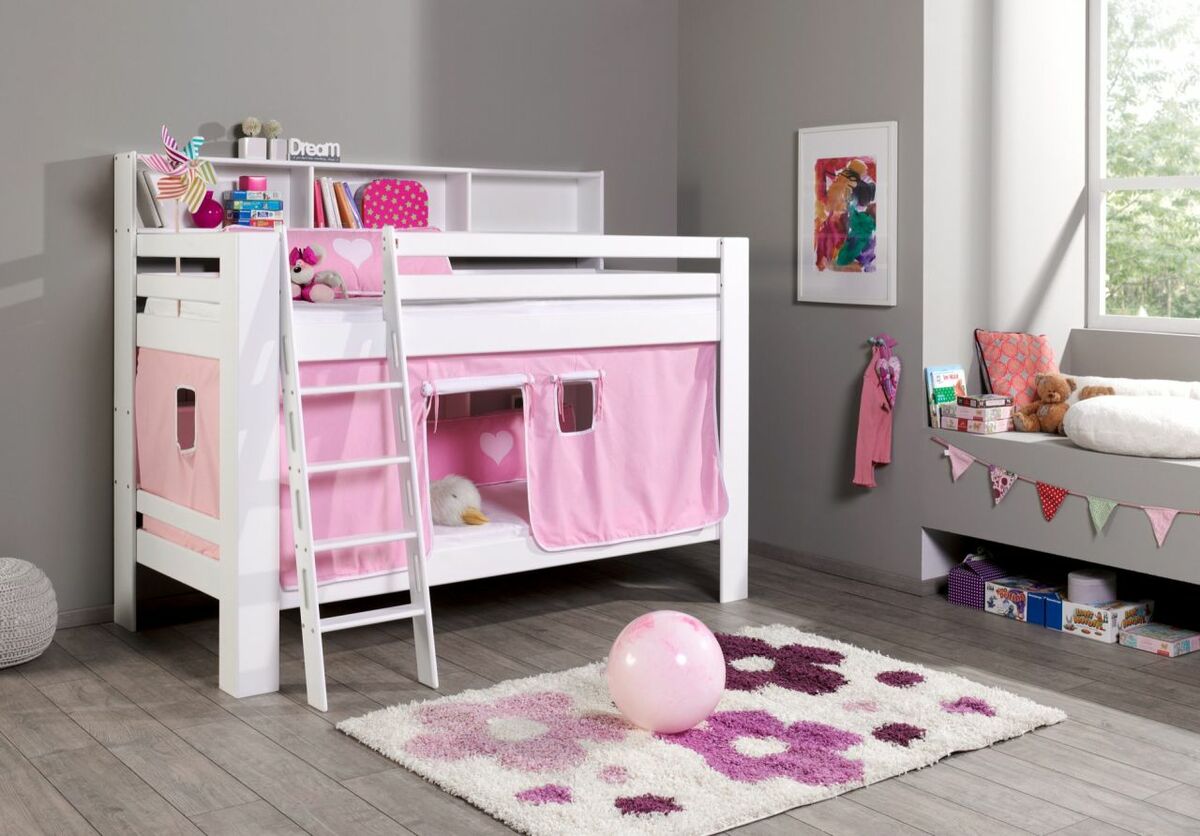 Bild 1 von Relita Etagenbett Jan mit Bücherregal und Vorhang rosa/weiß