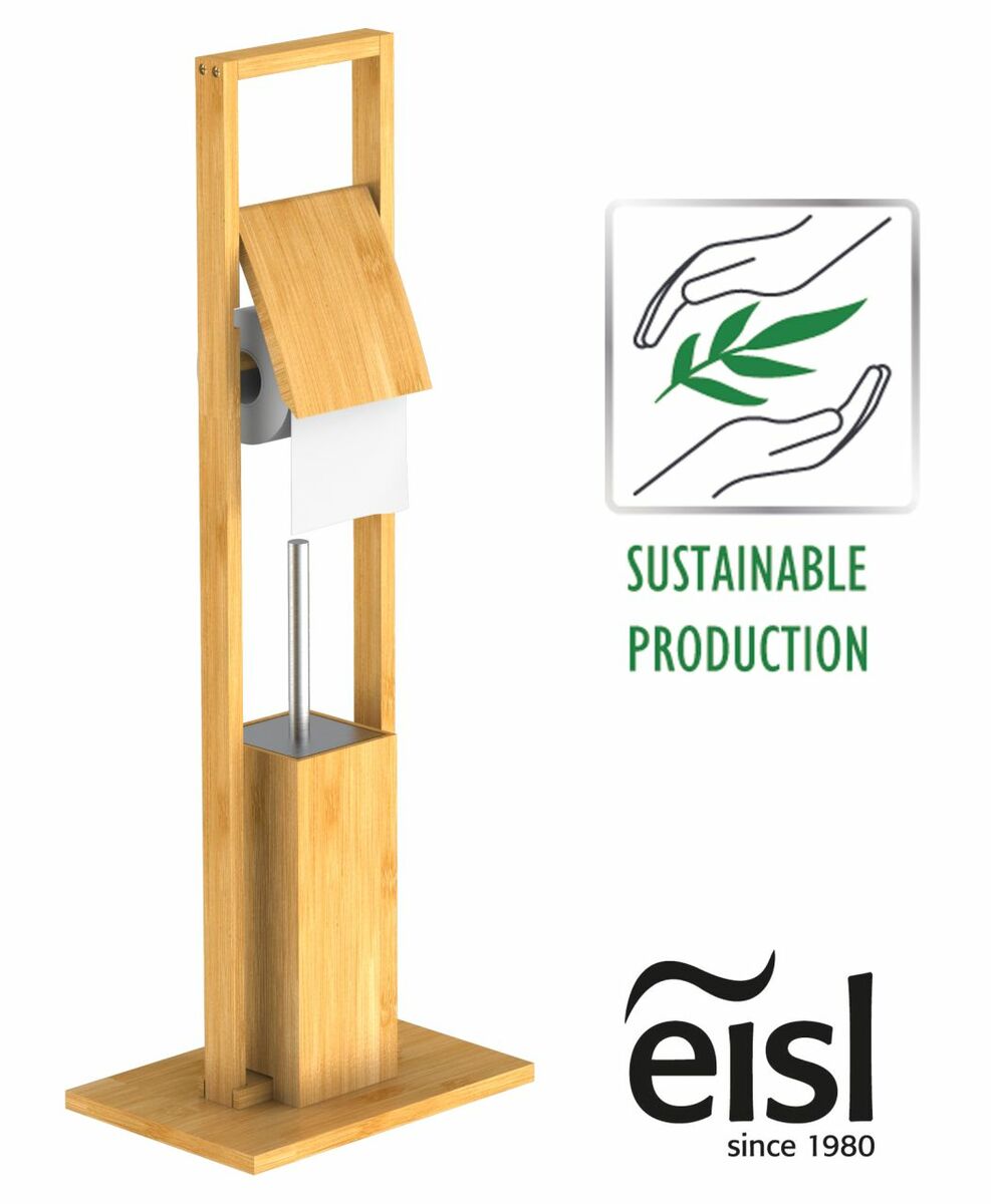 Bild 1 von Eisl WC Garnitur Bambus, WC Papier Halterung, Toilettenpapierhalter Holz, Standgarnitur mit Toilette