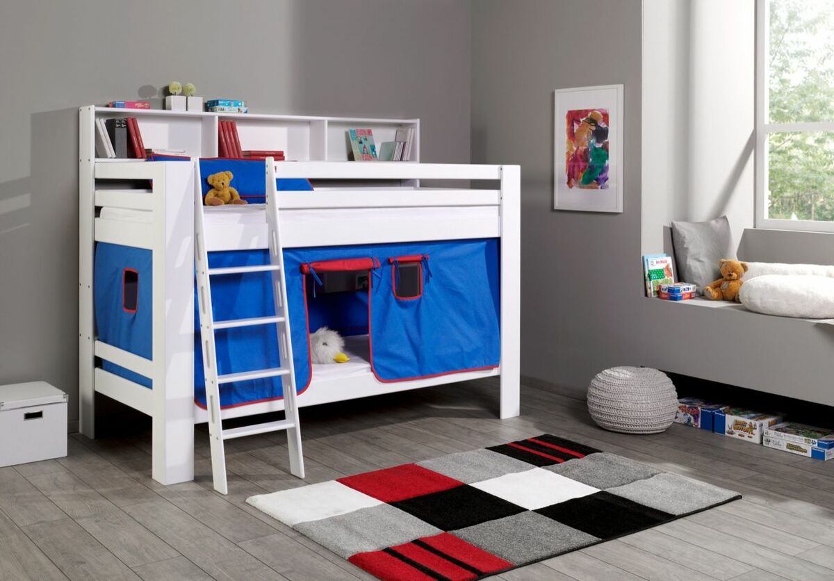 Bild 1 von Relita Etagenbett Jan mit Bücherregal und Vorhang blau/rot