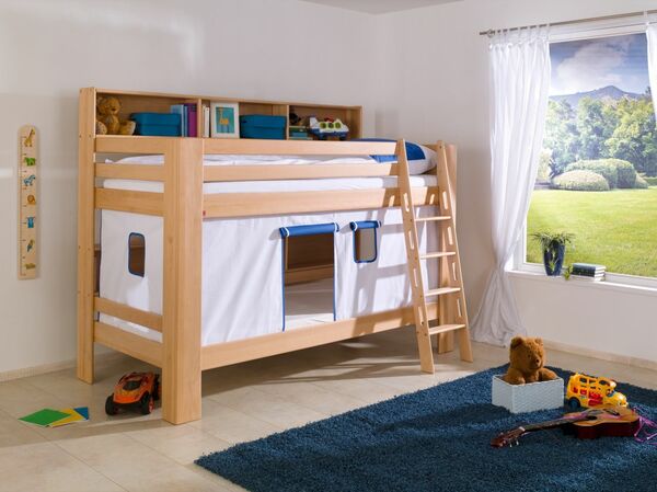 Bild 1 von Relita Etagenbett Jan mit Bücherregal und Vorhang weiß/delfin