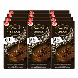 Lindt Tafelschokolade Lindor Dark 100 g, 10er Pack