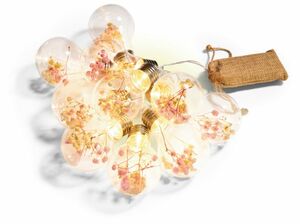 Dekor LED Lichterkette -versch. Ausführungen-mit getrockneten Blumen,  transparentes Kabel