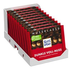 Ritter Sport Nussklasse Dunkle Voll-Nuss 100 g, 10er Pack