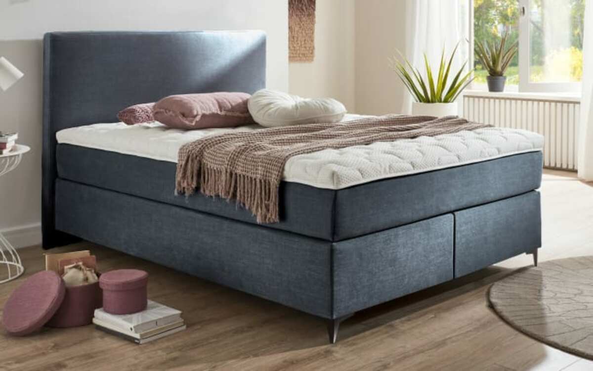 Bild 1 von Vito - Boxspringbett Somo in Fluff Blue Horizont, Taschenfederkernmatratze in Härtegrad 3, Liegefläche ca. 140 x 200 cm