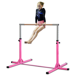 HOMCOM Gymnastik Turnreck Reckstange 13-stufige höhenverstellbar bis 75 kg belastbar Reckanlage Trainingsgeräte Stahl Buchenholz Rosa