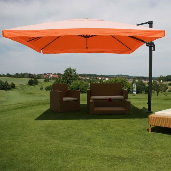 Bild 1 von Gastronomie-Ampelschirm MCW-A96, Sonnenschirm, 3x4m (Ø5m) Polyester/Alu 26kg ~ Flap, terracotta ohne Ständer, drehbar