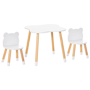 HOMCOM 3-teiliges Kindertisch-Set bogenförmige Kindersitzgruppe Tisch mit 2 Stühlen MDF Tischbeine aus Kiefernholz Weiß+Naturholz 56 x 56 x 50 cm